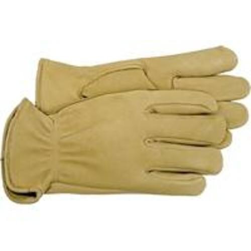 BOSS® 4085-L Driver Gloves, Unlined Grain Glove, Keystone Thumb, Large, Deerskin, White, Self Hemmed Open Cuff