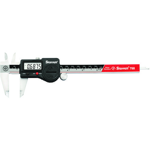 Starrett® MV7012522 Slide Caliper, Measuring Range: 0 to 6 in/0 to 150 mm, Graduations: 0.0005 in/0.01 mm, 5/8 in Jaw Depth, Stainless Steel, Polished Stainless Steel