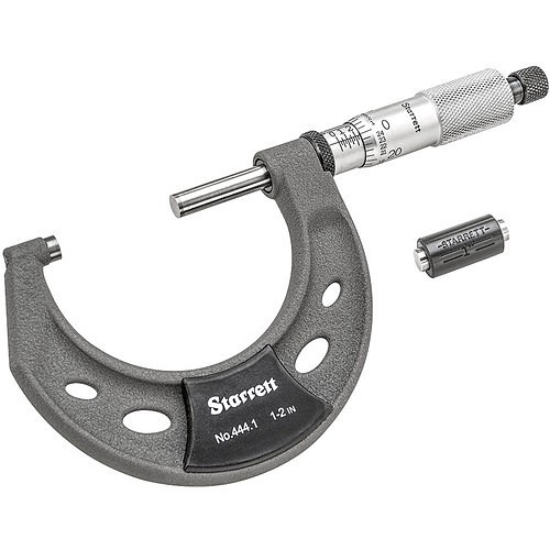 Starrett® MV7052084 Outside Micrometer, Measuring Range: 1 to 2 in, Graduations: 0.0001 in, Carbide, Satin Chrome