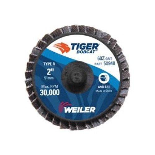 BobCat™ 50948 Type R Close Mini Standard Density Coated Abrasive Flap Disc, 2 in Dia Disc, 60 Grit, Medium Grade, Zirconia Alumina Abrasive, Type 29 Conical Disc