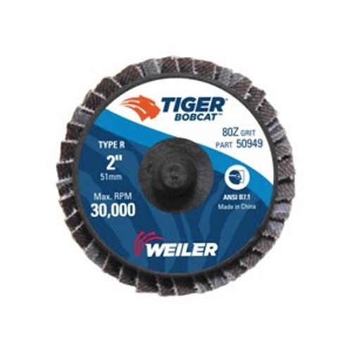 BobCat™ 50949 Type R Close Mini Standard Density Coated Abrasive Flap Disc, 2 in Dia Disc, 80 Grit, Medium Grade, Zirconia Alumina Abrasive, Type 29 Conical Disc