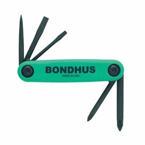 Bondhus® 12545 GorillaGrip® Utility Key Set, 5 Pieces, 1/8 in, 3/16 in, #1, #2 Hex, Foldable Handle, Protanium® High Torque Steel, ProGuard™