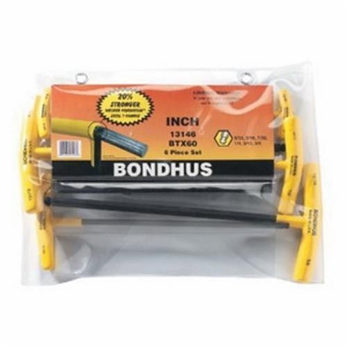Bondhus® 13146 Graduated Length Key Set, 6 Pieces, 5/32 to 3/8 in Hex, Ergonomic Grip/T-Handle Handle, Protanium® High Torque Steel, ProGuard™