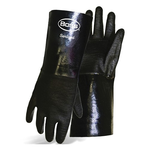 Boss® Chemguard+™ 1SN2537 Heavy Weight Chemical-Resistant Gloves, Large, #9, Black, Neoprene, Cotton Interlock Knit Lining, 14 in L, Resists: Abrasion, Acids, Alcohols, Caustics, Detergents, Fats, Ketones, Perforation, Refrigerant and Snags, Gauntlet Cuff