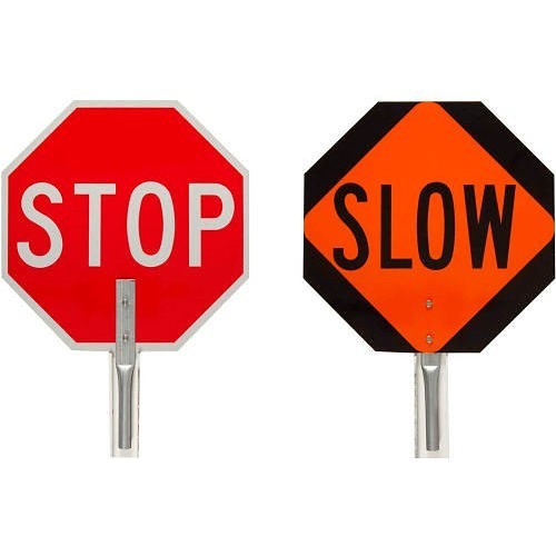 Brady® 57754 Traffic Control Paddle, STOP SLOW Legend, Aluminum Sign, 18 in Sign Height, 18 in Sign Width, Black/Orange/White/Red