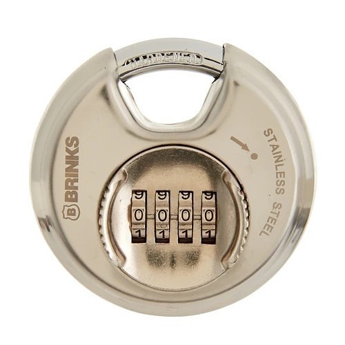 Brink’s 173-80051 Combination Padlock, Front Key, Stainless Steel Body, 0.56 in Shackle Dia, Silver