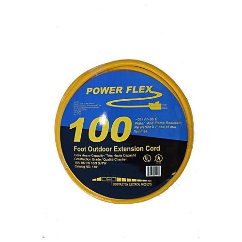 Extension Cord, 100 ft Cord, 10/3 AWG Conductor, Vinyl Jacket, Yellow