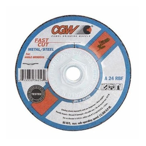 CGW® 35620 Depressed Center Wheel, 4-1/2 in Wheel Dia, 1/4 in Wheel Thickness, 7/8 in Center Hole, 24 Grit, Aluminum Oxide Abrasive