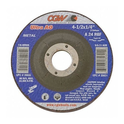 CGW® 35632 Depressed Center Wheel, 6 in Wheel Dia, 1/4 in Wheel Thickness, 7/8 in Center Hole, 24 Grit, Aluminum Oxide Abrasive