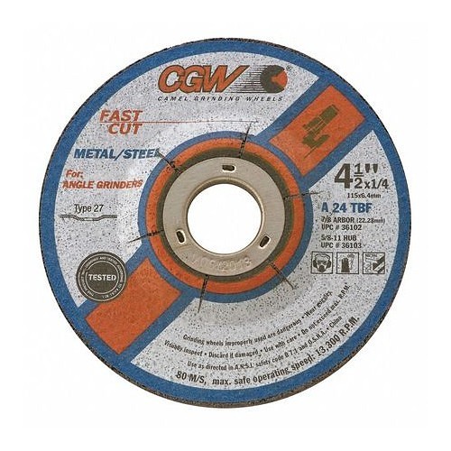 CGW® 35647 Depressed Center Wheel, 7 in Wheel Dia, 1/4 in Wheel Thickness, 5/8-11 in Center Hole, 24 Grit, Aluminum Oxide Abrasive