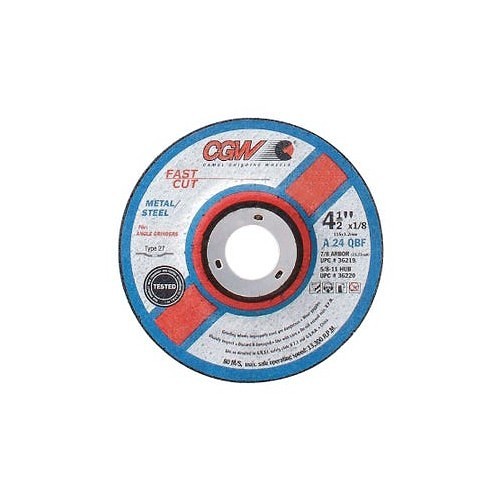 CGW® 35671 Depressed Center Wheel, 4 in Wheel Dia, 1/8 in Wheel Thickness, 3/8 in Center Hole, 24 Grit, Aluminum Oxide Abrasive