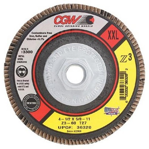 CGW® 36316 Flap Disc, 4-1/2 in Disc Dia, 7/8 in Center Hole, 40 Grit, Coarse Grade, Zirconia Aluminum Oxide Abrasive