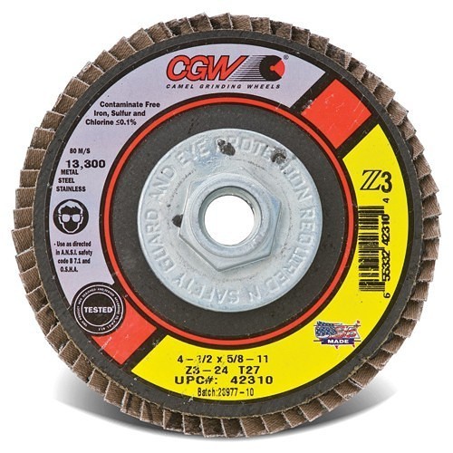 CGW® 36317 Flap Disc, ‎4-1/2 in Wheel Dia, 7/8 in Center Hole, 60 Grit, Premium Zirconia Abrasive