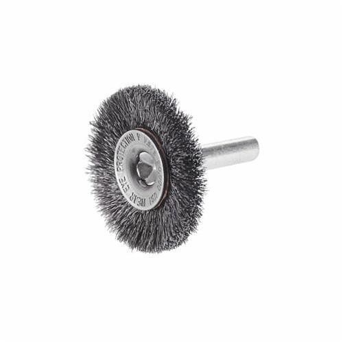 CGW® 60171 Wheel Brush, 3 in Brush Dia, 1/4 in Face Width, 0.014 in Filament/Wire Diameter, Crimped Filament/Wire Type, 1/4 in Arbor Hole Size