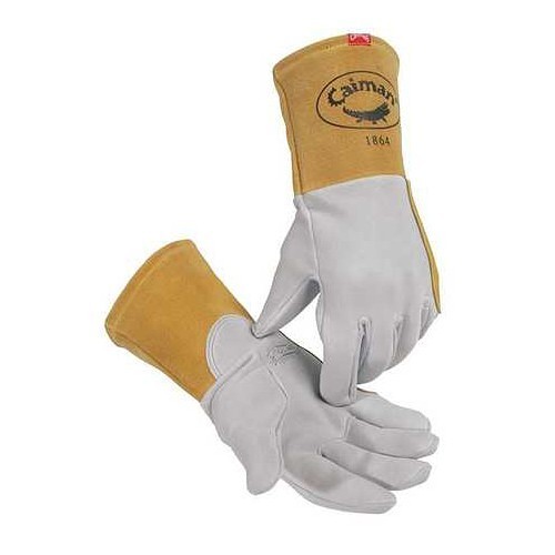 Caiman® 1864-5 Welding Gloves, Large, #9, Deerskin, Gray, Unlined, Gauntlet Cuff, 13 in Length, Straight