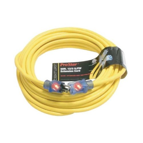 Century Wire & Cable 11712050YL Extension Cord, 15 A, 125 V, 1875 W, 50 ft Cord