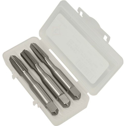 Greenfield Industries Cleveland® C54152 Straight Flute Hand Tap Set, Right Hand Cutting Direction, 4-40 Thread, H2 Thread Limit, Taper-Plug-Bottoming Chamfer, 3 Flutes, Bright, High Speed Steel, Aluminum, Cast Iron, Steel, Stainless Steel Material Application
