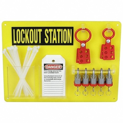 Condor® 437R73 Lockout Station, Filled, 1 Piece, 14 in Height, 14 in Width, 14 in Depth, Wall Mount, Language: English