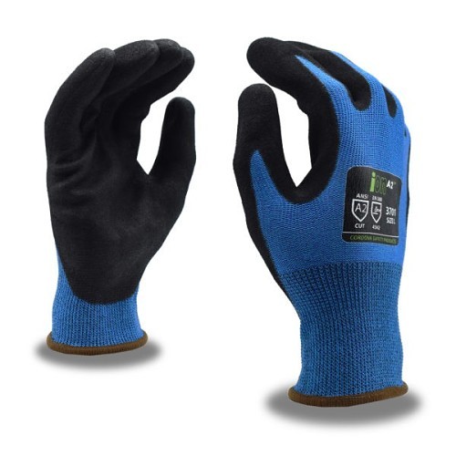 Cordova 3701M Cut-Resistant Gloves, Medium, #8, Sandy Nitrile Palm Coating, Sapphire Blue Hppe/Synthetic Fiber Shell, A2: 678 Gr ANSI Cut-Resistance Level, Black/Blue