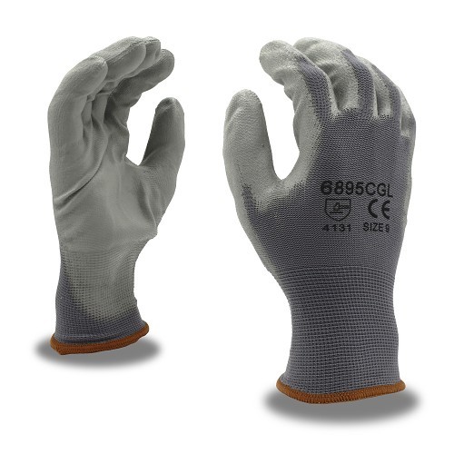 Cordova 6895CGL Machine Knit Gloves, Large, #9, 13 ga Gray Nylon Shell, Gray, Polyurethane