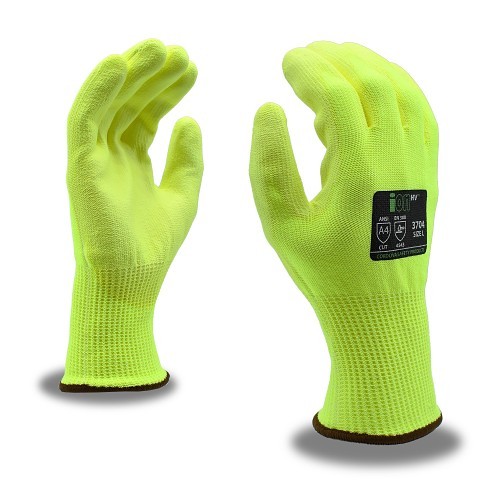Cordova Safety Products ION-HV™ 3704M Cut-Resistant Gloves, Medium, #8, Polyurethane Coating, HPPE, Resists: Abrasion, Cut, Puncture and Tear, A4 ANSI Cut-Resistance Level, 3 ANSI Puncture-Resistance Level, Hi-Vis Yellow