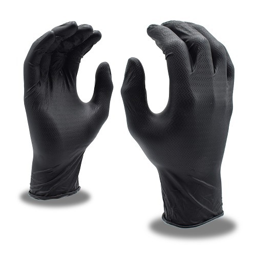 Cordova Safety Products Nitri-Cor Z-Tread™ 4094BXL Disposable Gloves, X-Large, #10, Nitrile Foam, Black, 10 in Length, Powder-Free Powder Style, Zig-Zag Embossed, 6 mil Thickness
