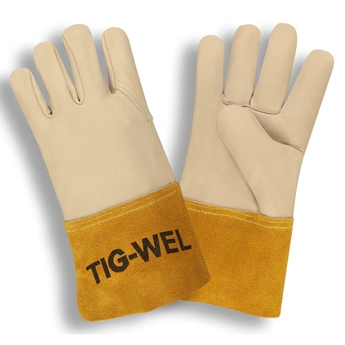 Cordova Safety Products Tig-Wel™ 8130M Welding Gloves, Medium, #8, Grain Cowhide Leather, Tan, Gauntlet Cuff, Wing Thumb