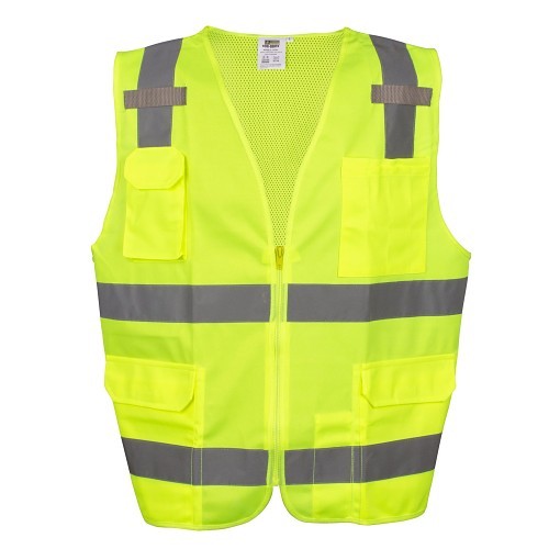 Cordova COR-BRITE® VS2815XL Surveyors Safety Vest, 5X-Large, Lime, Lime Solid Polyester, Zipper Closure, 11 Pockets, ANSI Class: ANSI/ISEA 107-2015, Type R, Class 2