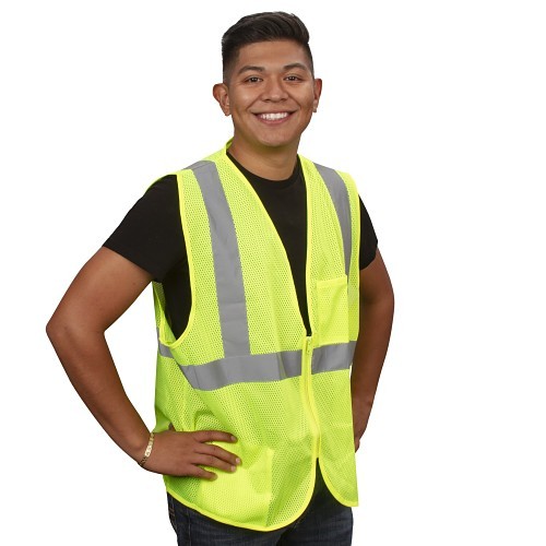 Cordova COR-BRITE® VZ261P2X Surveyors Safety Vest, 2X-Large, Lime Green, 2" Silver Reflective Stripes, Polyester Mesh, Zipper Front Closure, 2 Pockets, Class 2, ANSI/ISEA 107-2015, Type R 2