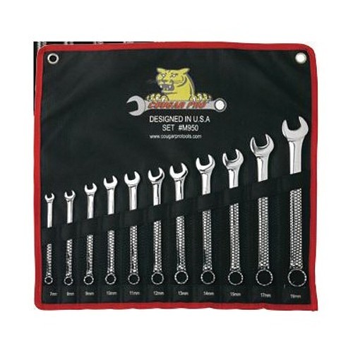 Cougar Pro™ M950 Combination Wrench Set, 11 Pieces, 7 to 19 mm, Polished Chrome/Mirror Polished