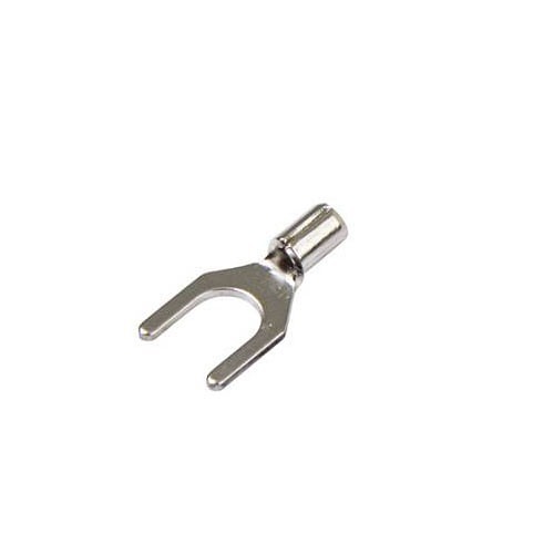 Spade Crimp Terminal, 22-18 AWG Conductor, Vinyl, Red, Insulated, #8 Stud, Flanged Spade Tongue