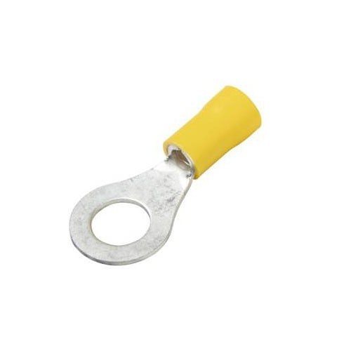 Ring Terminal, 12-10 AWG Conductor, Vinyl, Yellow, Insulated, #6 Stud