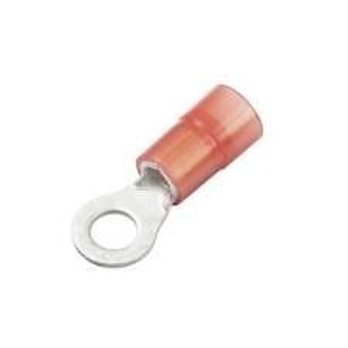 Ring Terminal, 8 AWG Conductor, Vinyl, Red, Insulated, 3/8 in Stud