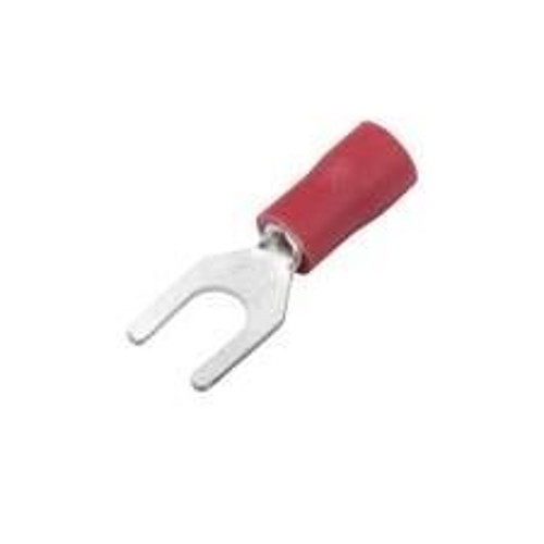 Spade Crimp Terminal, 22-18 AWG Conductor, Vinyl, Red, Insulated, #6 Stud, Spade Tongue
