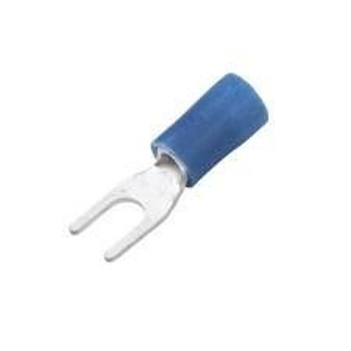 Spade Crimp Terminal, 16-14 AWG Conductor, Vinyl, Blue, Insulated, #6 Stud, Spade Tongue