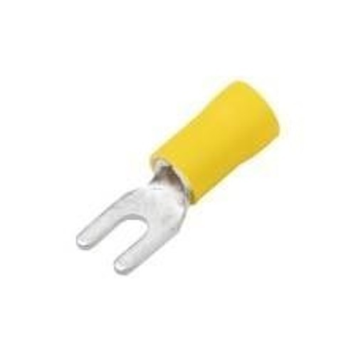Spade Crimp Terminal, 12-10 AWG Conductor, Vinyl, Yellow, Insulated, #6 Stud, Spade Tongue