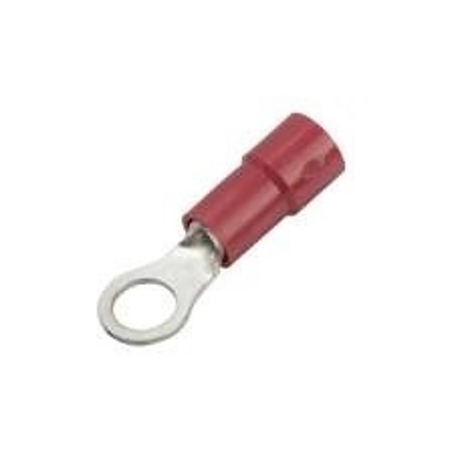 Ring Terminal, 22-18 AWG Conductor, Vinyl, Red, Funnel Entry, #6 Stud