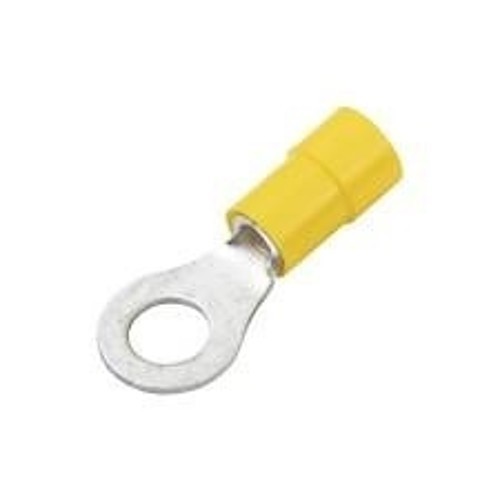 Ring Terminal, 12-10 AWG Conductor, Vinyl, Yellow, Funnel Entry, 5/16 in Stud