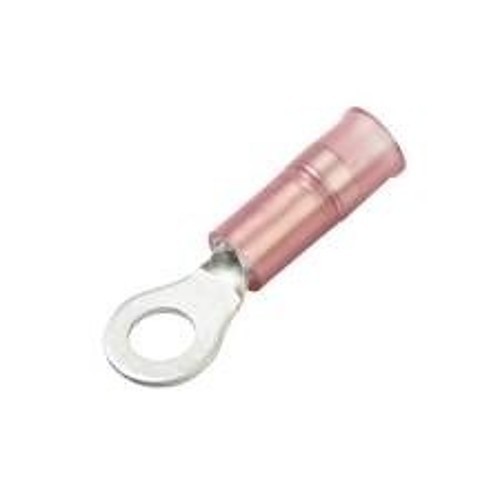 Ring Terminal, 22-18 AWG Conductor, Nylon/Brass, Red, Sleeve, #10 Stud