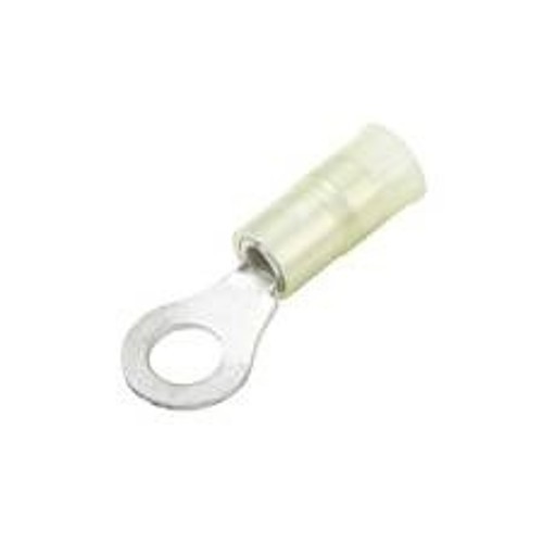 Ring Terminal, 12-10 AWG Conductor, Nylon/Brass, Yellow, Sleeve, #10 Stud