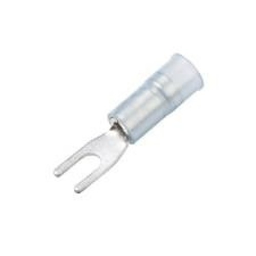 Spade Crimp Terminal, 16-14 AWG Conductor, Brass/Nylon, Sleeve, #8 Stud