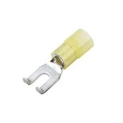 Spade Crimp Terminal, 12-10 AWG Conductor, Nylon, Yellow, #10 Stud, Flanged Spade Tongue, Clear