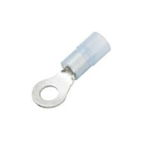 Ring Terminal, 16-14 AWG Conductor, Nylon, Blue/Clear, 1/4 in Stud
