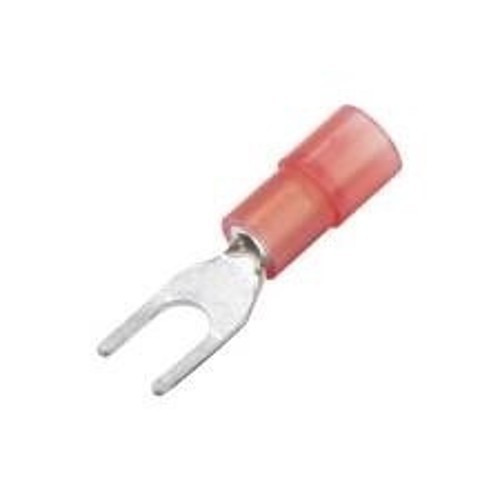 Spade Crimp Terminal, 22-18 AWG Conductor, Red, #6 Stud, Narrow Block Spade Tongue, Clear
