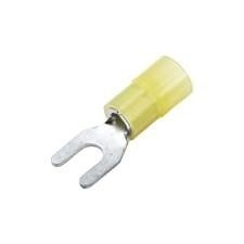 Spade Crimp Terminal, 12-10 AWG Conductor, Nylon, Yellow, #10 Stud, Spade Tongue, Clear