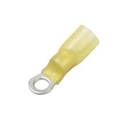 Ring Terminal, 12-10 AWG Conductor, Yellow, Adhesive Lined Heat Shrink Tubing, 3/8 in Stud
