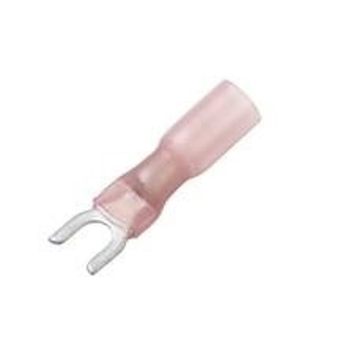 Spade Crimp Terminal, 22-18 AWG Conductor, Red, Adhesive Lined Shrink Tube, #6 Stud, Spade Tongue