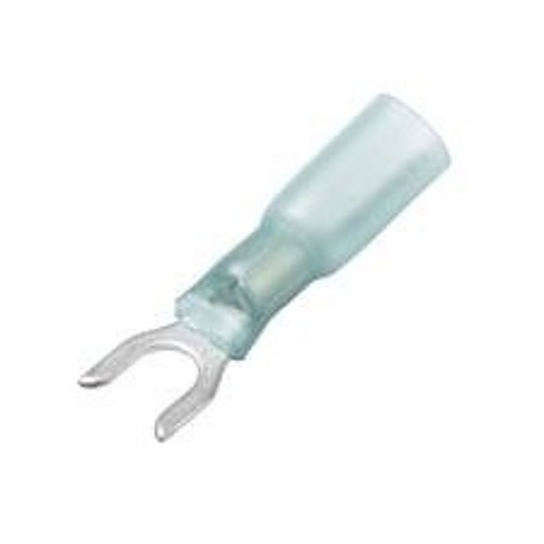 Spade Crimp Terminal, 16-14 AWG Conductor, Blue, Adhesive Lined Shrink Tube, #8 Stud, Spade Tongue