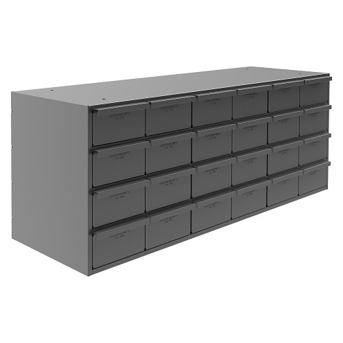 DURHAM MFG® 007 Drawer Cabinet, 12-5/16 in Overall Length, 33-13/16 in Overall Width, 14-5/16 in Overall Height, 24 Drawers, Gray