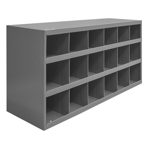 DURHAM MFG® 354-95 Pigeonhole Bin, 16 x 11 to 15 in Overall Length, 33-13/16 in Overall Width, 19-1/4 in Overall Height, 18 Bins